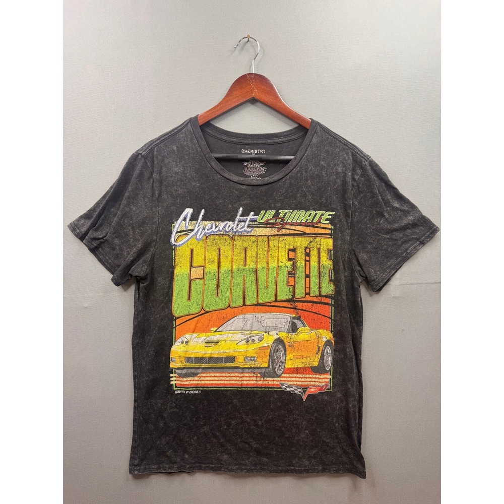 Chemistry Chevrolet Corvette T-Shirt Mens‎ Grey Mineral Wash Graphic Tee M